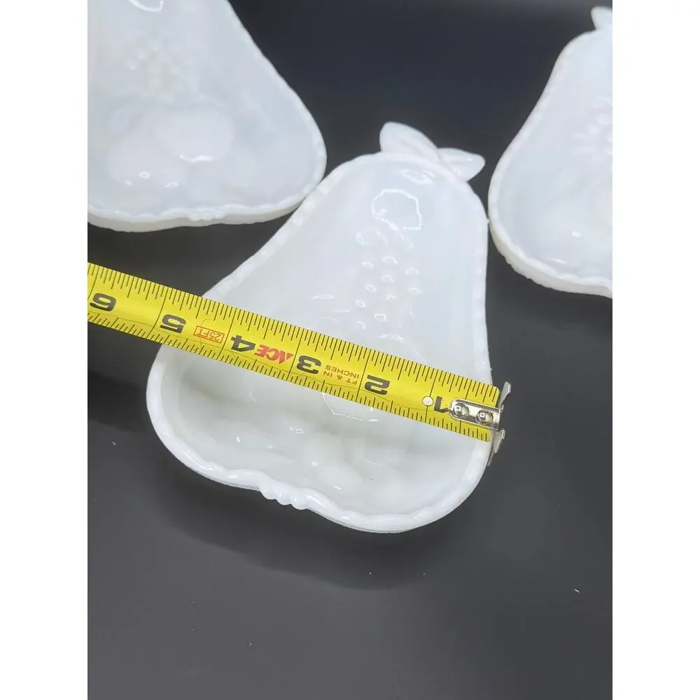 Vintage Hazel Atlas Blossom Milk Glass Pear Relish Dishes Set of 3 8in